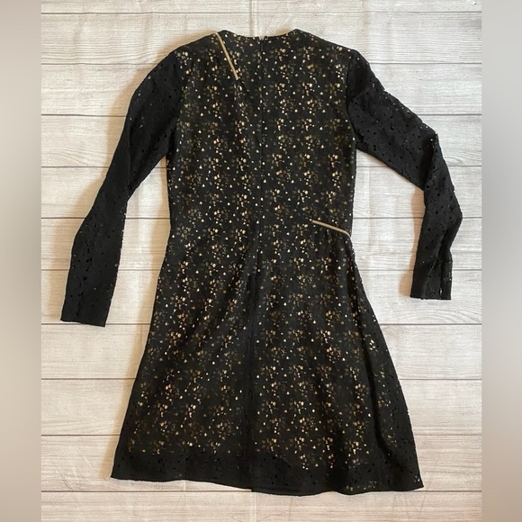Stella McCartney Long Sleeve Black Lace Dress with Gold Zipper Accents - Picture 3 of 9